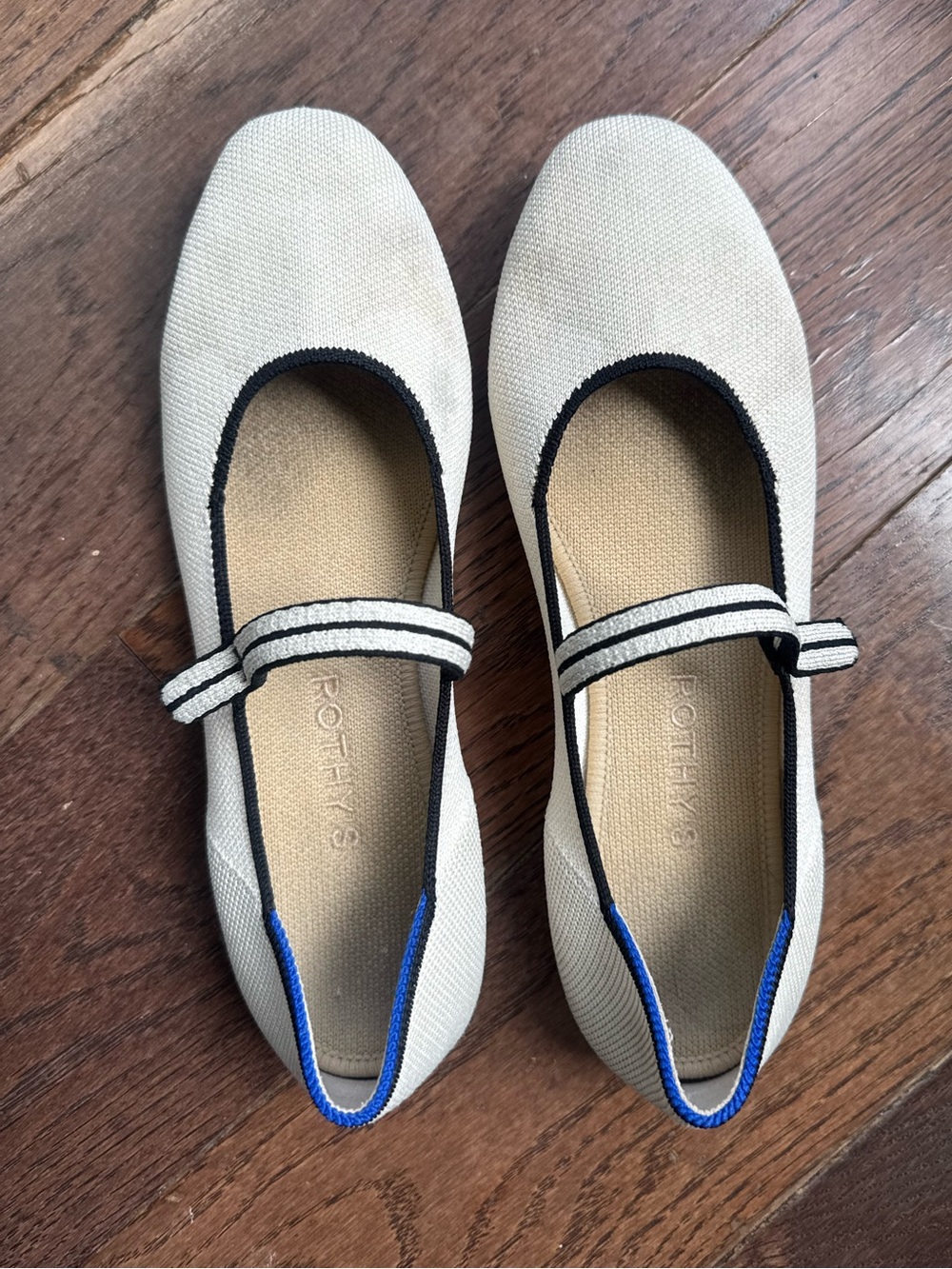 Rothy's Cream Mary Jane Flats in White with Black Trim Size 8 - Picture 2 of 3